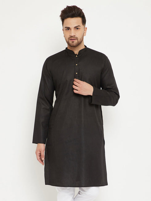 Vastramay Men's Black Cotton Blend Kurta